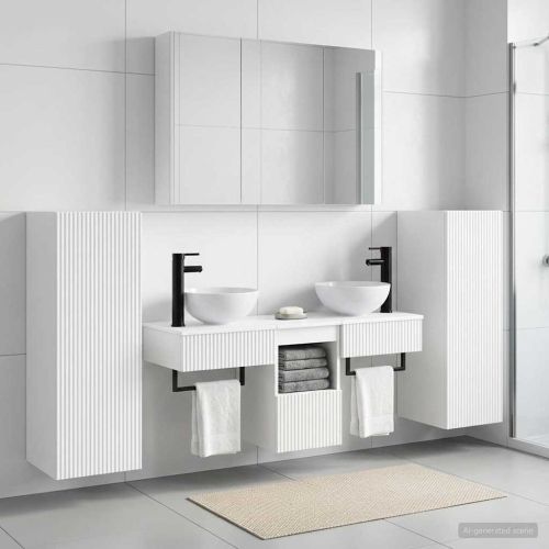 Комплект мебели за баня 6 pcs Бяло Инженерна дървесина и стъкло