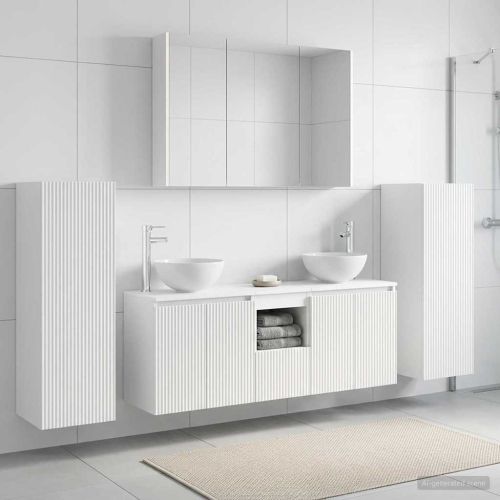 Комплект мебели за баня 6 pcs Бяло Инженерна дървесина и стъкло