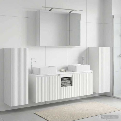 Комплект мебели за баня 6 pcs Бяло Инженерна дървесина и стъкло