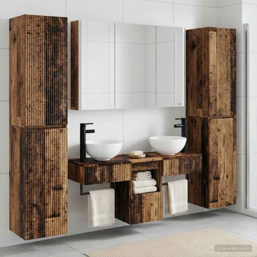 Комплект мебели за баня 6 pcs Старо дърво
