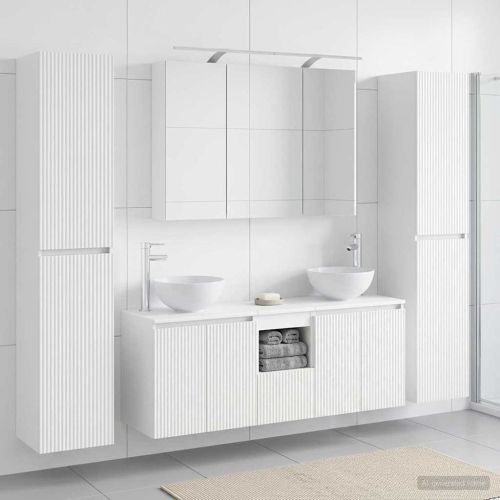 Комплект мебели за баня 6 pcs Бяло Инженерна дървесина и стъкло