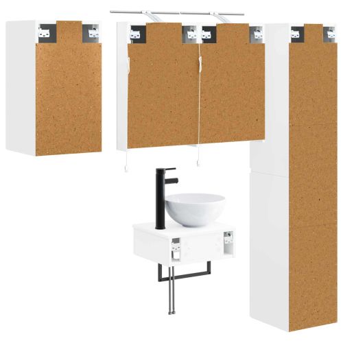 Комплект мебели за баня 5 pcs Бяло Инженерна дървесина и стъкло