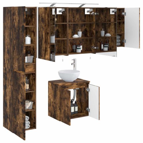 Комплект шкафове за баня 5 pcs Опушен дъб 50 x 14,5 x 70 см