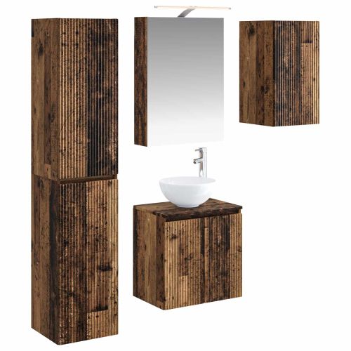 Комплект шкафове за баня 5 pcs Старо дърво 50 x 14,5 x 70 см