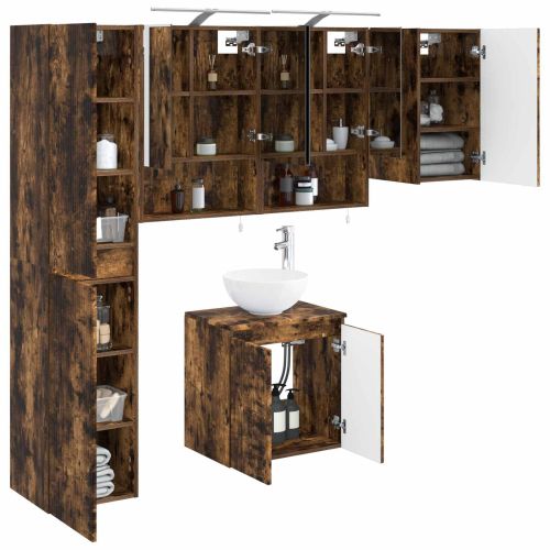 Комплект шкафове за баня 5 pcs Опушен дъб 50 x 14,5 x 70 см