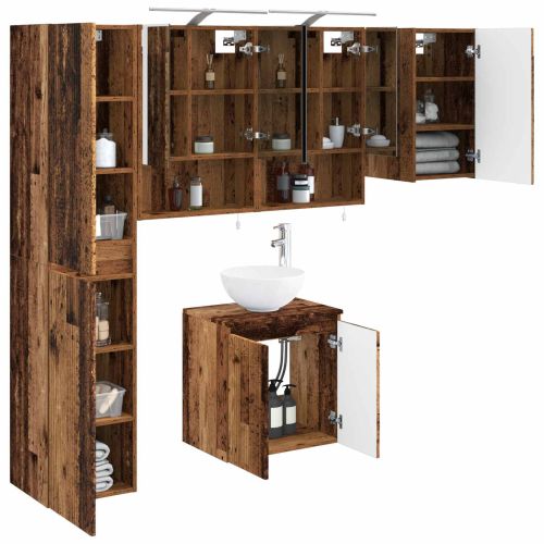Комплект шкафове за баня 5 pcs Старо дърво 50 x 14,5 x 70 см