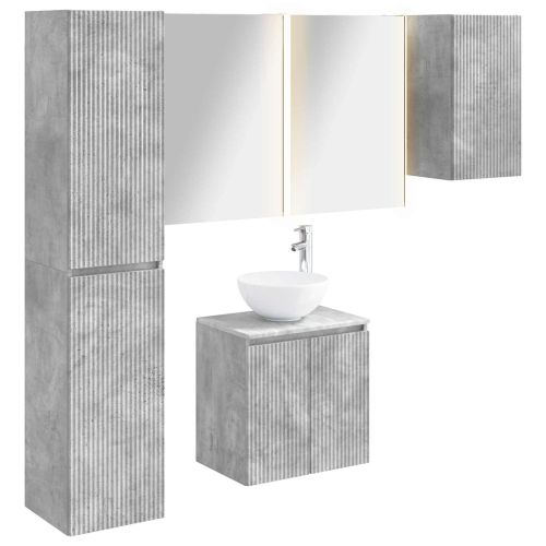 Комплект шкафове за баня 5 pcs Бетонно сиво 53 x 15,5 x 70 см