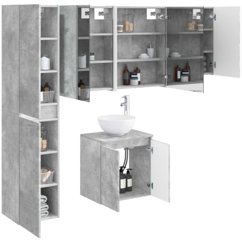 Комплект шкафове за баня 5 pcs Бетонно сиво 53 x 15,5 x 70 см