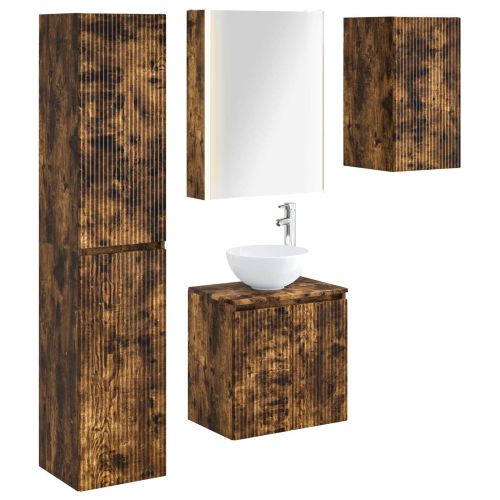 Комплект шкафове за баня 5 pcs Опушен дъб 53 x 15,5 x 70 см