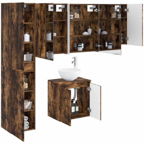 Комплект шкафове за баня 5 pcs Опушен дъб 53 x 15,5 x 70 см