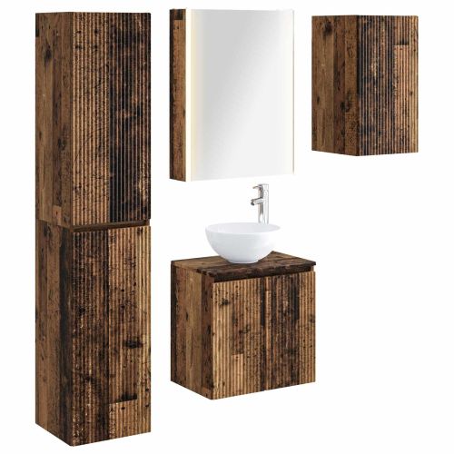 Комплект шкафове за баня 5 pcs Старо дърво 53 x 15,5 x 70 см