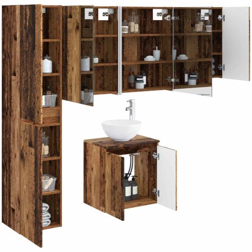 Комплект шкафове за баня 5 pcs Старо дърво 53 x 15,5 x 70 см