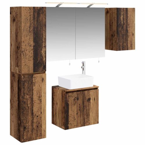 Комплект шкафове за баня 5 pcs Старо дърво 50 x 14,5 x 70 см
