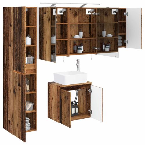 Комплект шкафове за баня 5 pcs Старо дърво 50 x 14,5 x 70 см