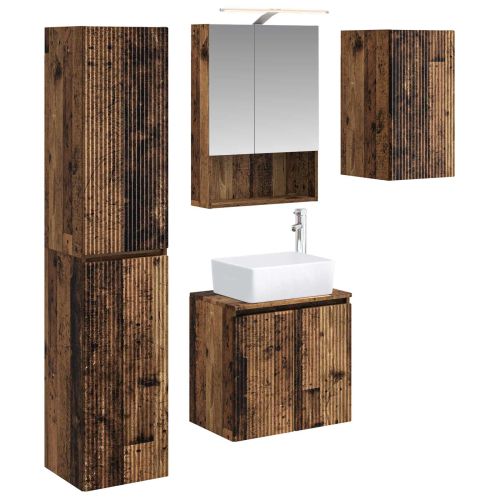 Комплект шкафове за баня 5 pcs Старо дърво 50 x 14,5 x 70 см