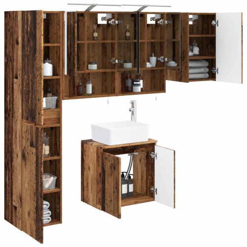 Комплект шкафове за баня 5 pcs Старо дърво 50 x 14,5 x 70 см
