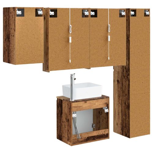 Комплект шкафове за баня 5 pcs Старо дърво 53 x 15,5 x 70 см