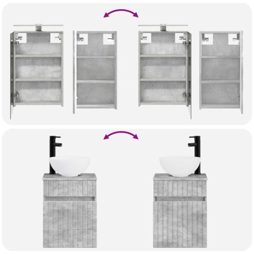 Комплект шкафове за баня 5 pcs Бетонно сиво 40 x 10,5 x 60,5 см