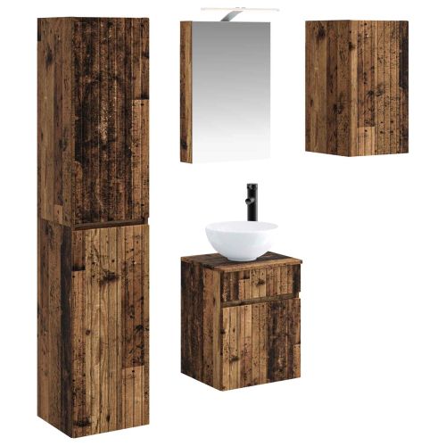 Комплект шкафове за баня 5 pcs Старо дърво 40 x 10,5 x 60,5 см