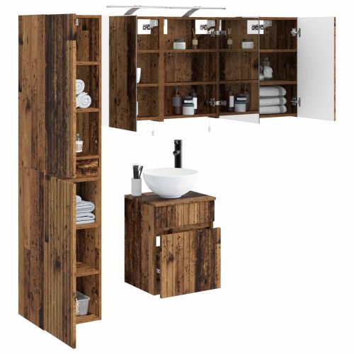 Комплект шкафове за баня 5 pcs Старо дърво 40 x 10,5 x 60,5 см