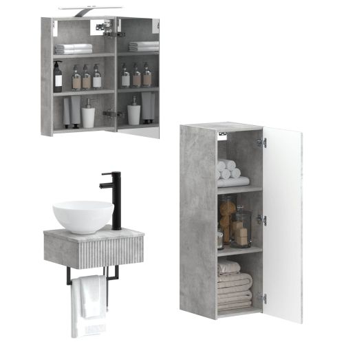 Комплект шкафове за баня 4 pcs Бетонно сиво 40 x 10,5 x 60,5 см