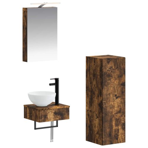 Комплект шкафове за баня 4 pcs Опушен дъб 40 x 10,5 x 60,5 см