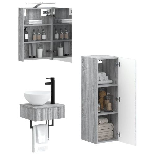 Комплект шкафове за баня 4 pcs Сив Сонома 40 x 10,5 x 60,5 см