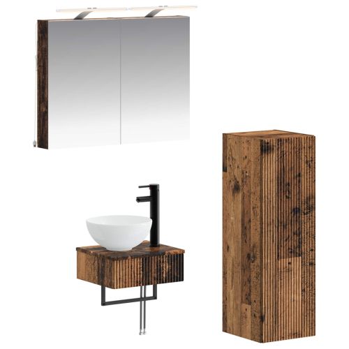 Комплект шкафове за баня 4 pcs Старо дърво 40 x 10,5 x 60,5 см