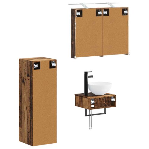 Комплект шкафове за баня 4 pcs Старо дърво 40 x 10,5 x 60,5 см