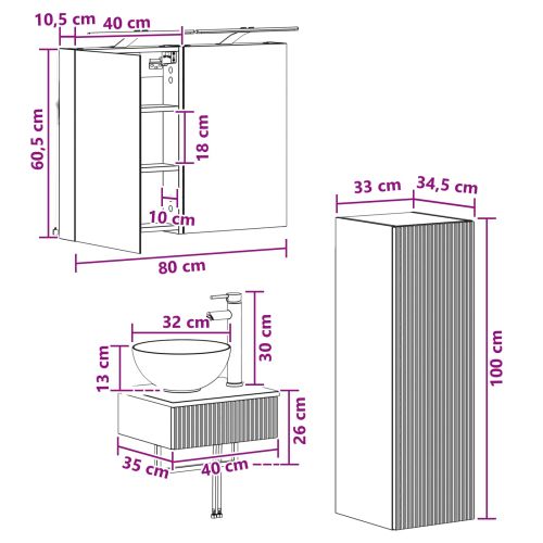 Комплект шкафове за баня 4 pcs Старо дърво 40 x 10,5 x 60,5 см