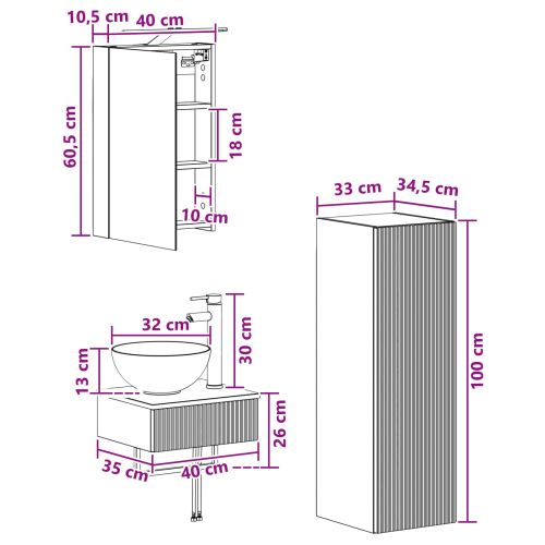 Комплект шкафове за баня 4 pcs Дъб артизан 40 x 10,5 x 60,5 см
