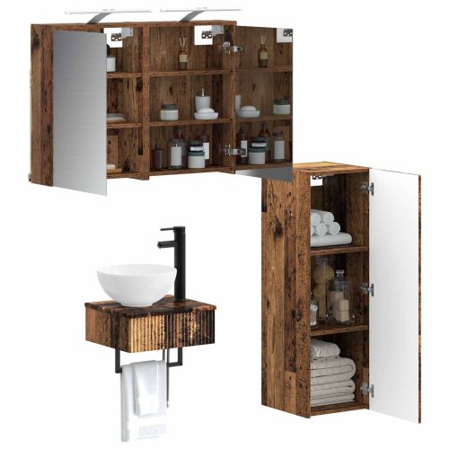 Комплект шкафове за баня 4 pcs Старо дърво 43 x 16 x 62,5 см