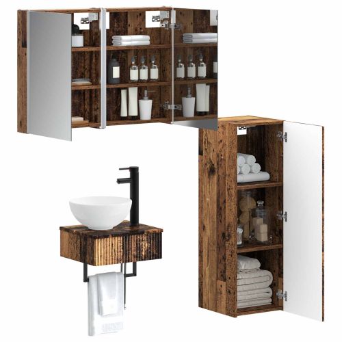 Комплект шкафове за баня 4 pcs Старо дърво 43 x 11,5 x 60,5 см