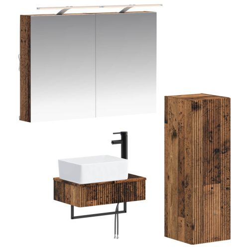 Комплект шкафове за баня 4 pcs Старо дърво 50 x 14,5 x 70 см