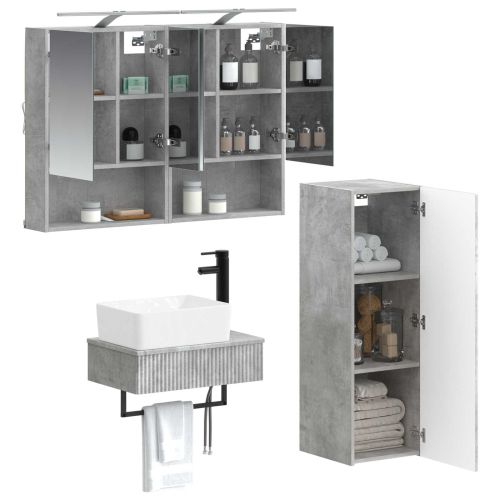 Комплект шкафове за баня 4 pcs Бетонно сиво 50 x 14,5 x 70 см