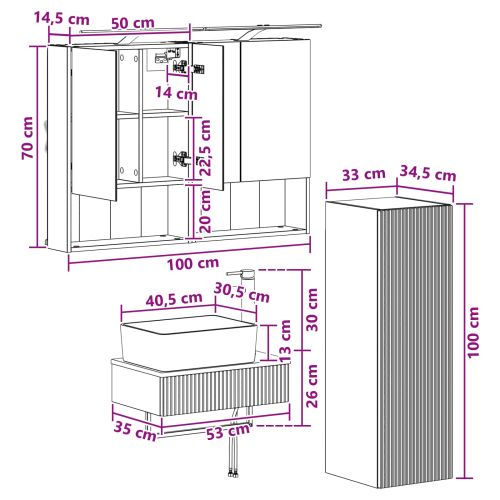 Комплект шкафове за баня 4 pcs Бетонно сиво 50 x 14,5 x 70 см