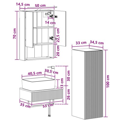 Комплект шкафове за баня 4 pcs Опушен дъб 50 x 14,5 x 70 см