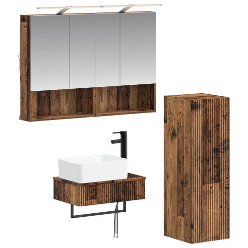 Комплект шкафове за баня 4 pcs Старо дърво 50 x 14,5 x 70 см