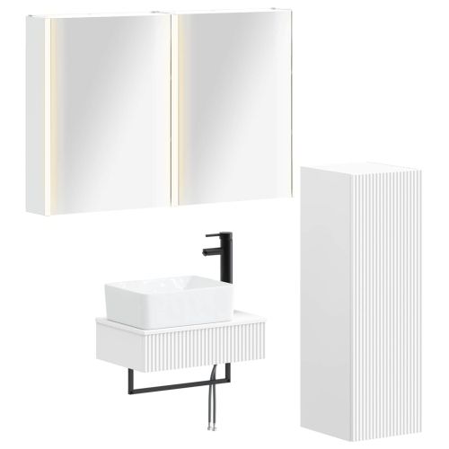 Комплект мебели за баня 4 pcs Бяло Инженерна дървесина и стъкло