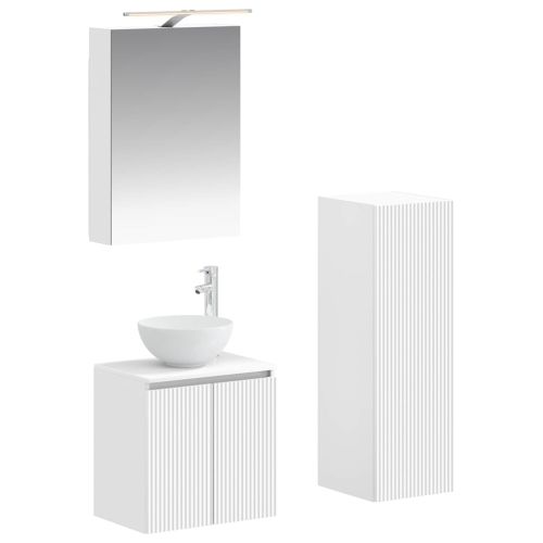 Комплект мебели за баня 4 pcs Бяло Инженерна дървесина и стъкло