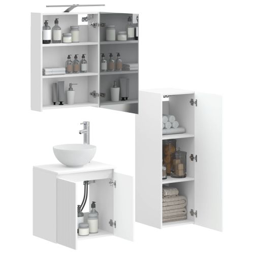 Комплект мебели за баня 4 pcs Бяло Инженерна дървесина и стъкло