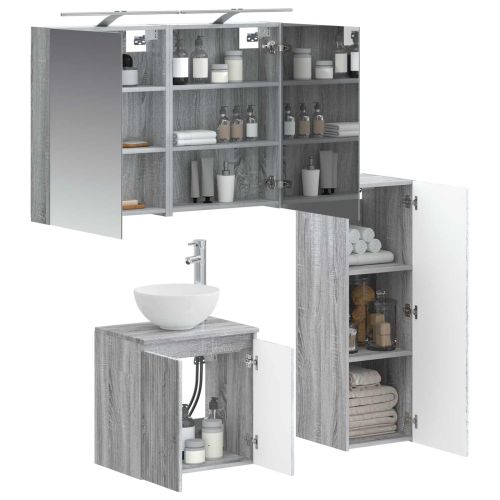 Комплект мебели за баня 4 pcs Сив Сонома