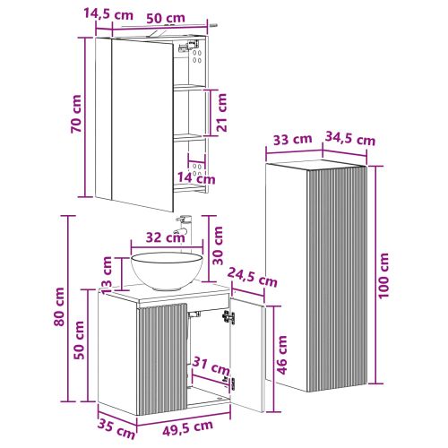 Комплект мебели за баня 4 pcs Старо дърво