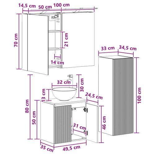 Комплект мебели за баня 4 pcs Дъб артизан