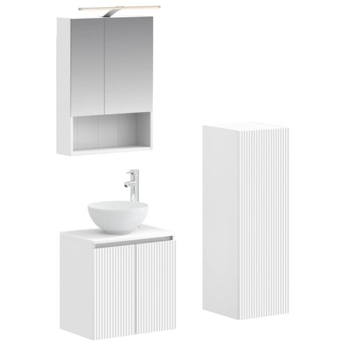 Комплект мебели за баня 4 pcs Бяло Инженерна дървесина и стъкло