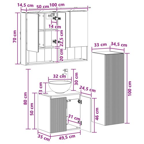 Комплект мебели за баня 4 pcs Сив Сонома