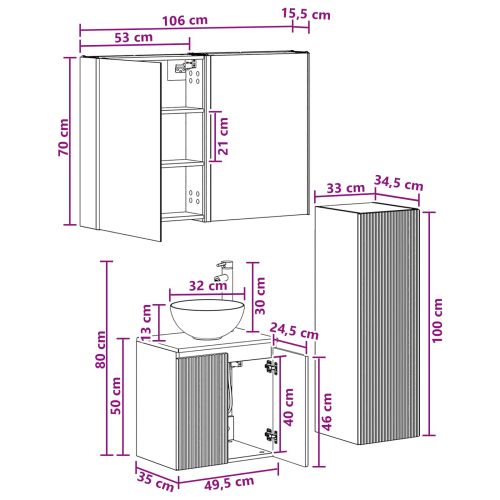Комплект мебели за баня 4 pcs Опушен дъб