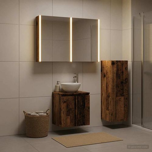 Комплект мебели за баня 4 pcs Старо дърво