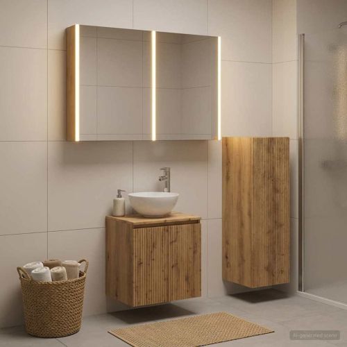 Комплект мебели за баня 4 pcs Дъб артизан
