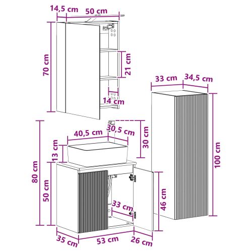 Комплект мебели за баня 4 pcs Сив Сонома